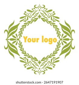vector frame for logo green color with flowers and brunch