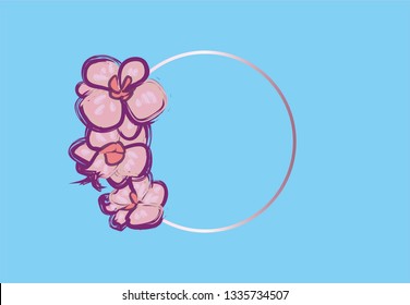 Vector frame with lovely orchids. Blue background.