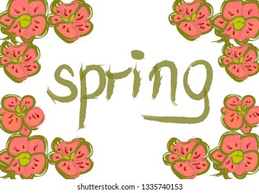 Vector frame with lovely orchids and sign "Spring".