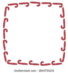 Vector Frame is made of candy cane. Hand drawn sweet New Year and Christmas backgrounds, borders, decorations. For greeting cards, invitations, photo, xmas design