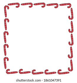 Vector Frame is made of candy cane. Hand drawn sweet New Year and Christmas backgrounds, borders, decorations. For greeting cards, invitations, photo, xmas design