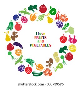 vector frame made of colored fruits and vegetables