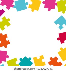 Vector frame made of colorful jigsaw puzzle pieces.