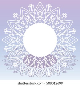 Vector frame made of decorative element mandala. Paper lace doily, snowflake, laser cut round ornament. 