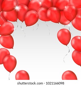 Vector frame made of red shiny balloons on white background with space for your text - greeting card or invitation or flyer template