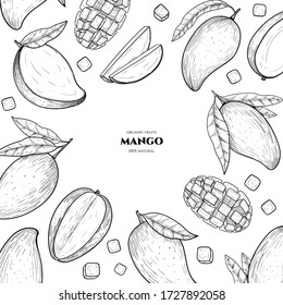 Vector frame with mango. Hand drawn. Vintage style