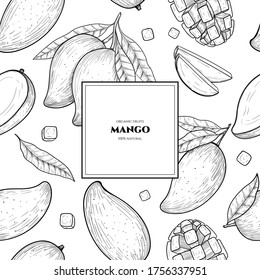 Vector frame with mango. Hand drawn. Vintage style