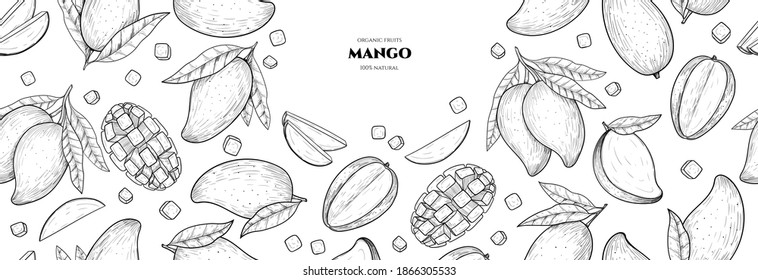 Vector frame with mango. Hand drawn illustrations.