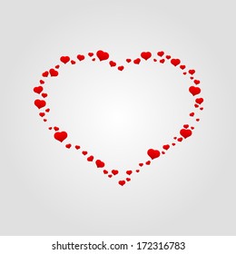 Vector frame of many hearts for text on white background. Valentines day.