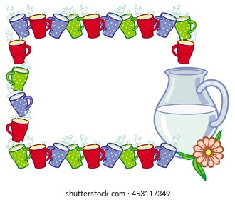 Vector frame with milk jug with cups.
