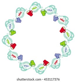 Vector frame with milk jug with cups.