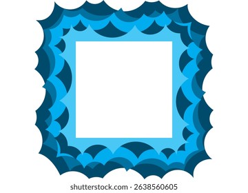 Vector frame. Modern pattern with blue waves and white background. Abstract design element. Trendy vector background. Frame for social media, ads, posters, covers.