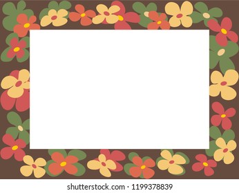 Vector frame with multicolored flowers on brown background
