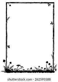 vector frame with mushrooms in black and white colors