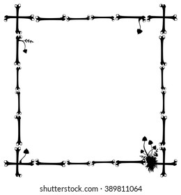 vector frame with mushrooms and bones in black and white colors