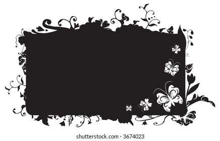Marco vectorial con flores naturales, remolinos y detalles de mariposa