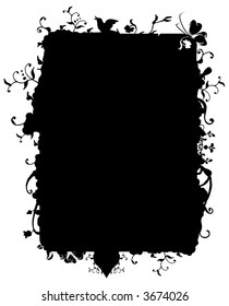 Vector frame with nature flowers, swirls and butterfly detail