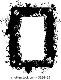 Vector frame with nature flowers, swirls and butterfly detail