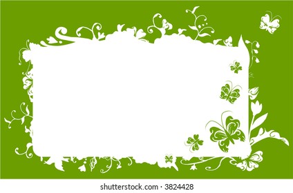 Vector frame with nature flowers, swirls and butterfly detail