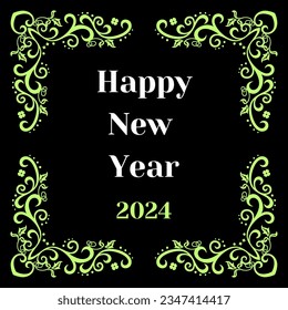Vector frame New year mandala design illustration card on black background, fully editable vector eps 10 file format