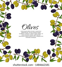 Vector frame of olive branches with space for text. illustration for design, web and decor for the festival of olives.