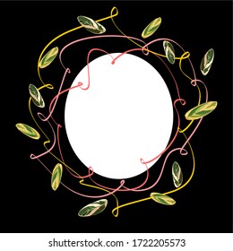 
Vector Frame on a Black Background. Plant Motif. Abstract pattern with leaves.
