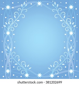 Vector frame on a blue background with white stars and plants
