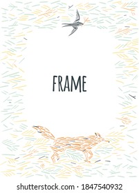 Vector frame on the theme of fox and bird. Can be used in textile production, interior solutions