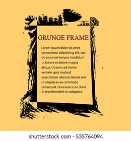 Vector Frame on Yellow Background. rectangle for image. distress texture . Grunge Black and White border picture . 