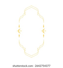 Vector frame in oriental style with golden lines, crescents and decorative elements. For Ramadan, Islamic cards, invitations and designs. Flat illustration. Isolated icon.