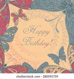 Vector frame with ornamental butterflies. Summer background for your text in vintage style.