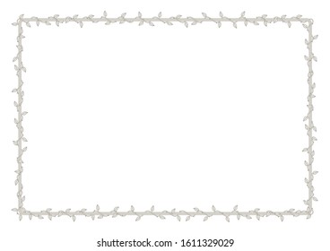 Vector frame overgrown with plant with thorns and leaves. White background