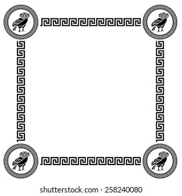 Vector frame with owl and meander