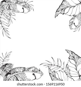 Vector. Frame of palm branches, the outline of the picture for the pattern. for decor, for holiday design.