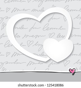vector frame with paper hearts on hand drawn background