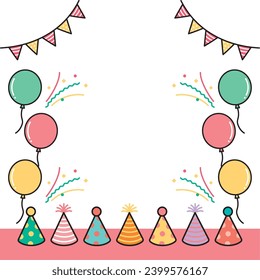 Vector frame of party with balloon, garland and party hat