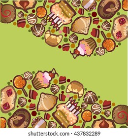 vector frame of pastries, cakes and chocolates