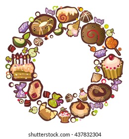 vector frame of pastries, cakes and chocolates