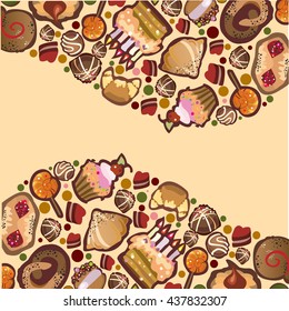 vector frame of pastries, cakes and chocolates