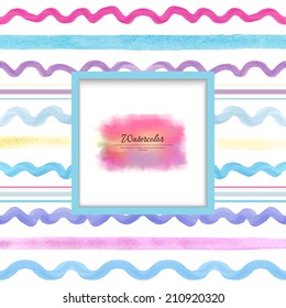 Vector frame. Pattern with watercolor waves and lines. Hand drawing. Place for your text.
