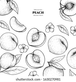 Vector frame with peach. Hand drawn. Vintage style