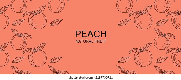 Vector frame with peaches and leaves. Peach fruit background. Apricot vector seamless pattern. Hand drawn illustrations.