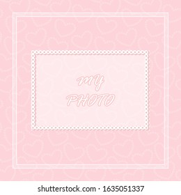 Vector frame for photo on a beige background with hearts. Pastel tones. Eps 10. Variant 3.