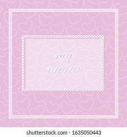 Vector frame for photo on a lilac background with hearts. Eps 10. Variant 2.