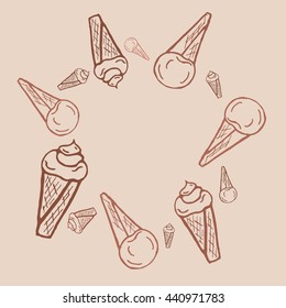 Vector frame with a picture of an ice cream. contours.
