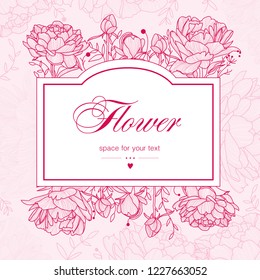 vector frame, pink flowers, peonies