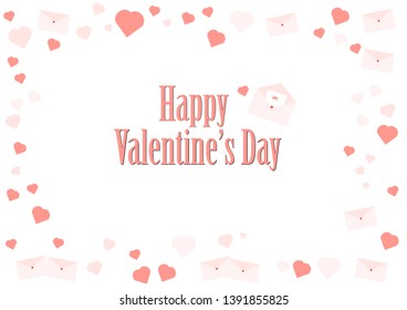 Vector frame pink hearts background for postcard Valentines day with love couple letter.