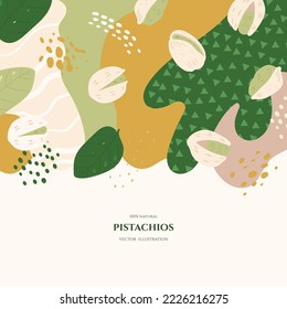 Marco vectorial con pistachos y elementos abstractos. Ilustraciones dibujadas a mano.