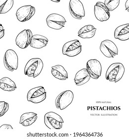 Vector frame with  pistachios. Hand drawn illustrations. Botanical drawing.Vintage style.Nut collection. 