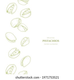Vector frame with  pistachios. Hand drawn illustrations. Botanical drawing.Vintage style.Nut collection. 